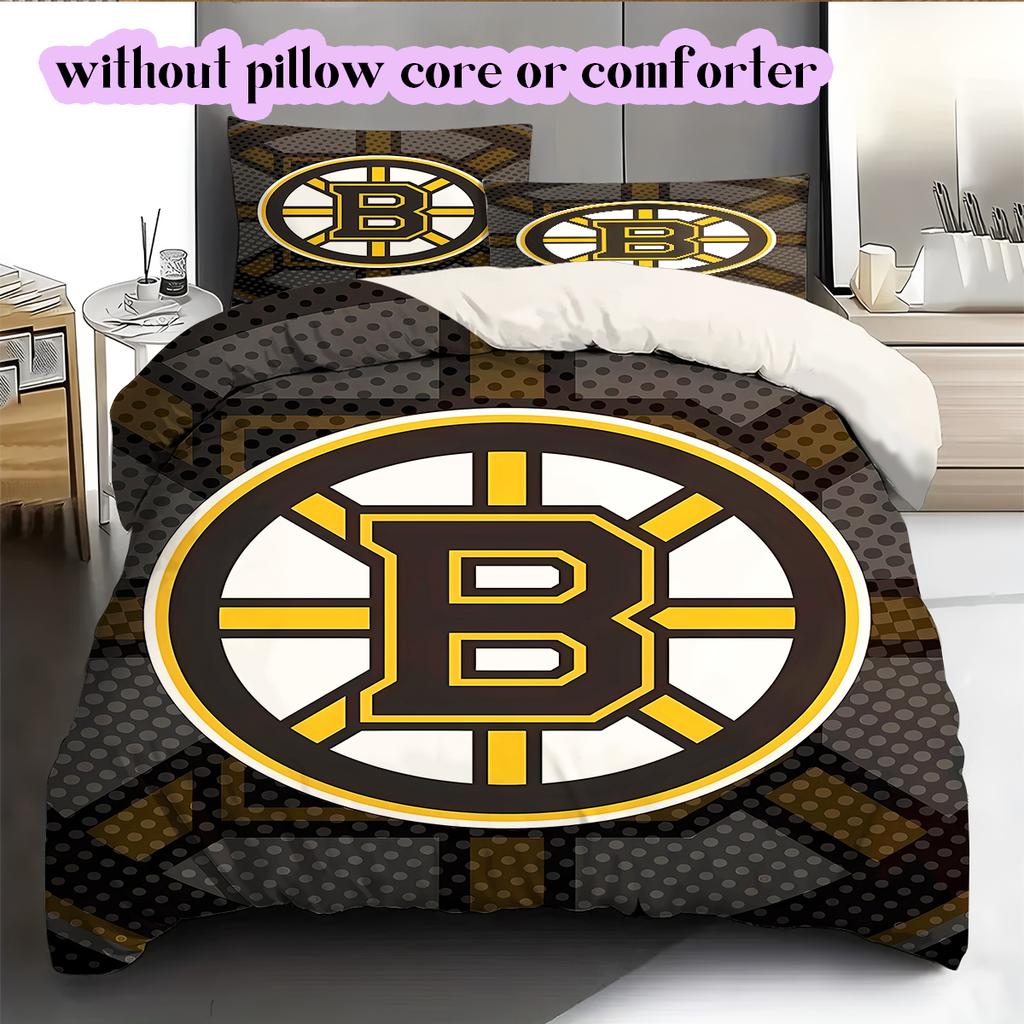Set cu model logo hochei pe gheață cuvertură cu față de pernă Decorare casă Cadou de ziua de naștere (1*husa de pilotă+ 2*fețe de pernă, fără umplutură)