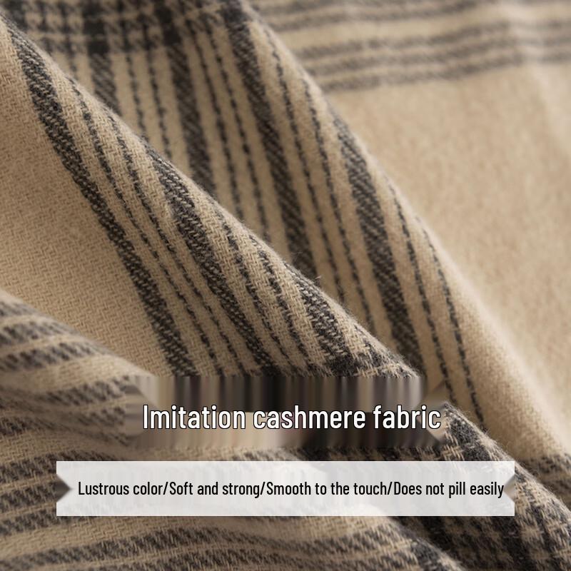 Beige Plaid Stripe Imitation Cashmere Scarf Shawl