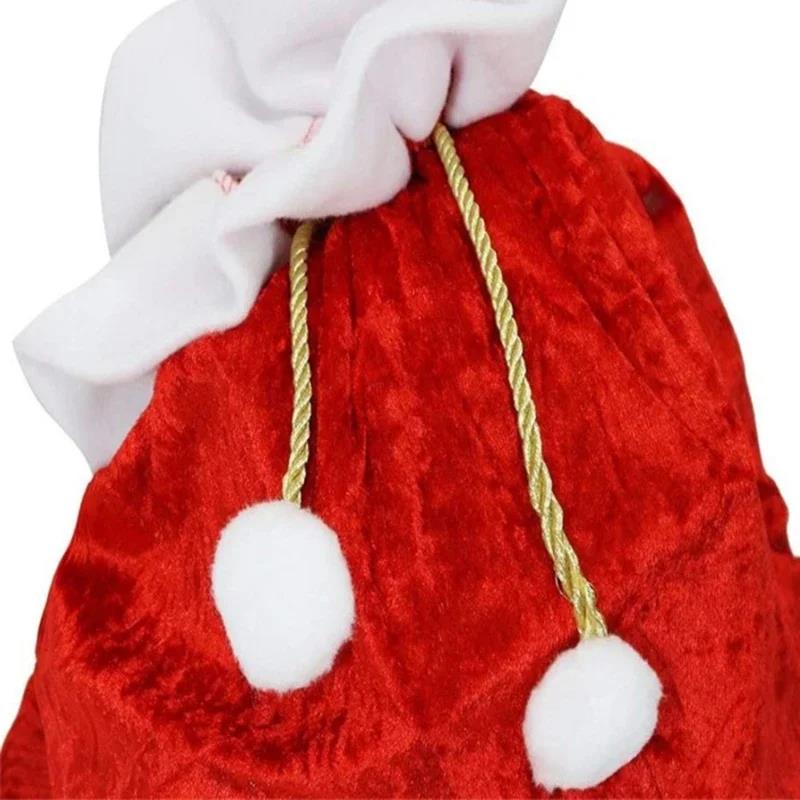 Large Santa Claus Gift Bag With Drawstring Velvet Xmas Present Sack For Toys Holiday Decor 1PC 