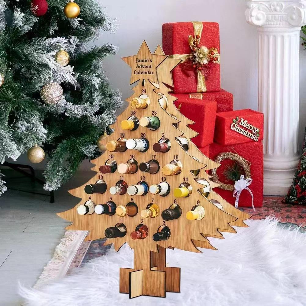Christmas Advent Calendar Wine Holder For 2025 Countdown Calendar Wine Rack Xmas Wooden Wine Bottle Stand Decoration For Home