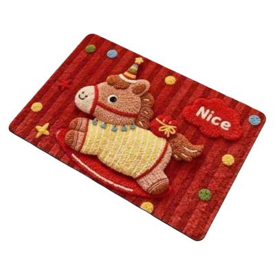 Nouveau Paillasson Motif Cheval Nouvel An Antidérapant Tapis de Porte Tapis de Bain Doux Rouge Décorations pour la Maison