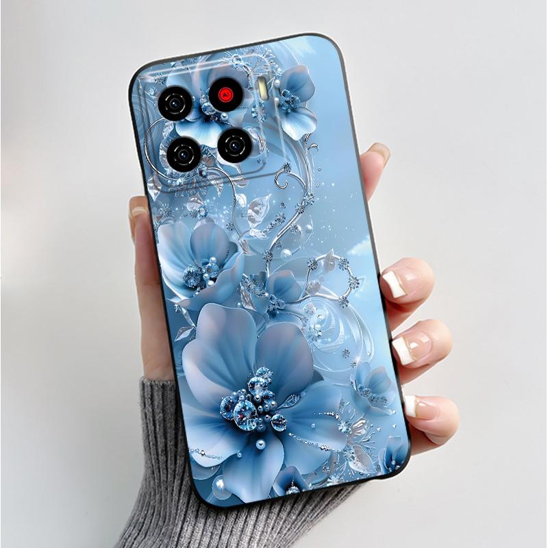 Handyhülle Für ZTE Blade A56 BladeA56 Pro Hülle Luxus Mode Schmetterling Blumen Schwarz Weiches TPU Silikon Schutzhülle Schale