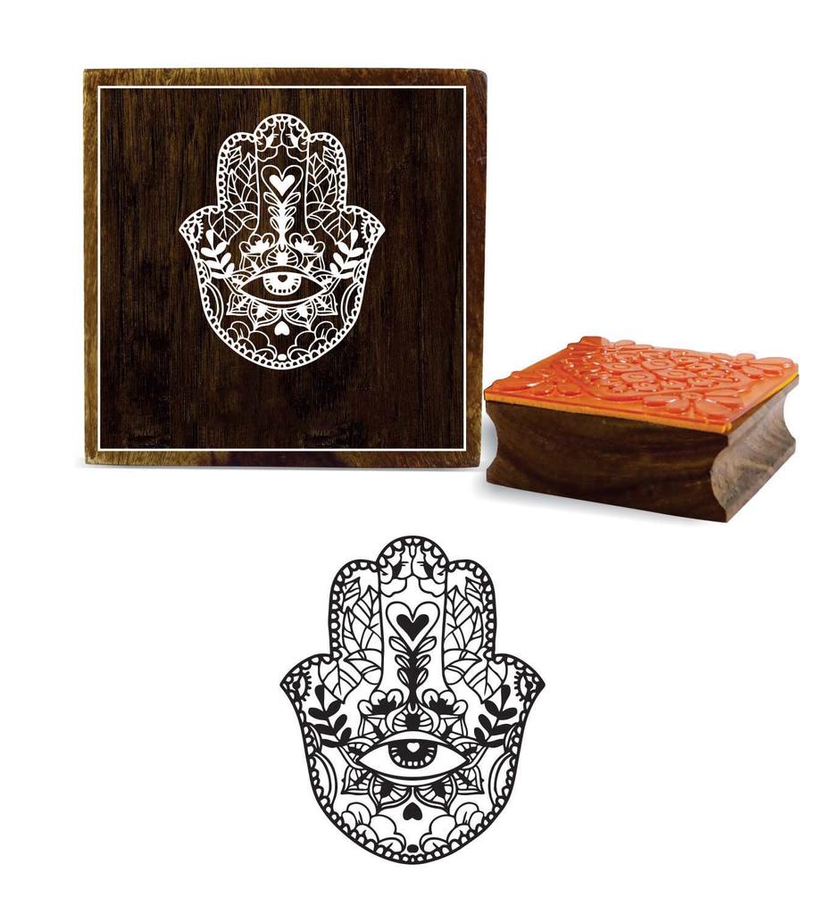 Printtoo Textile Stamp Hamsa Hand Pattern Wooden Square Rubber Stamp Scrap-booking-2 x 2