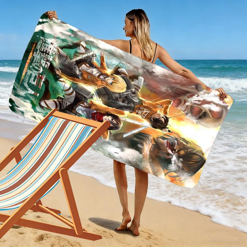 Anime Attack-on-Titan Print Beach Towel, Large Soft Quick Dry Towel for Beach Camping Swimming