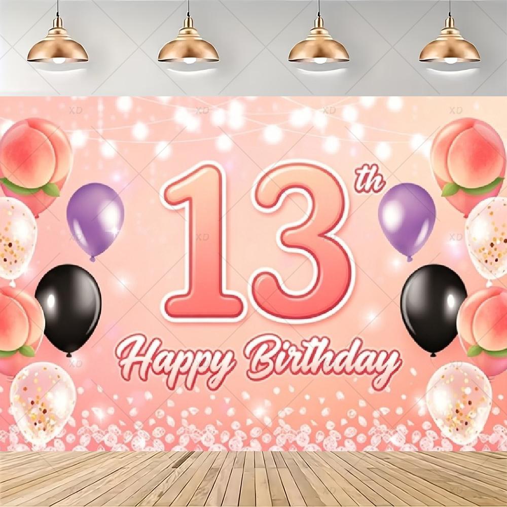 Party decorations for a 13th birthday, official backdrop for a teenager, black and purple balloon background, photo banner for...4536