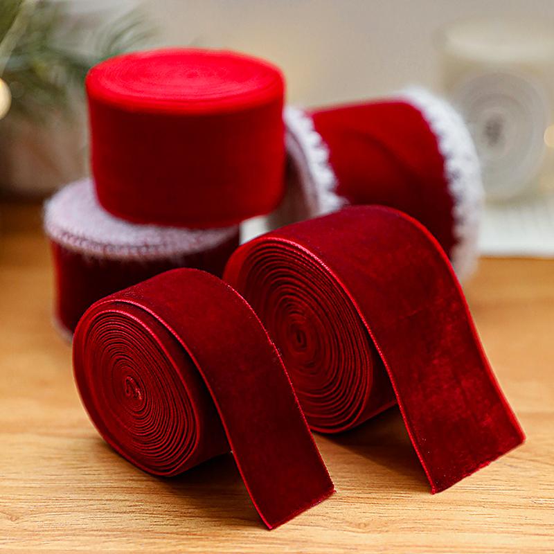 Christmas Hair Bows DIY Fabric Art Decoration Packaging Ribbons Handmade Velvet Ribbon Home Party 2m/Roll