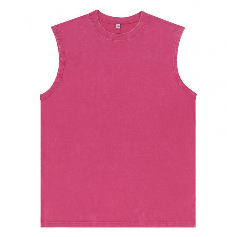 230g Pure Cotton Retro Distressed Sleeveless Men s Tank Top XL (Loose fit) маджента
