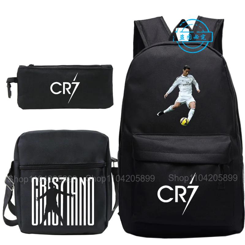 3pcs CR7 Backpacks Ronaldo Print Boys Girls School Bags Student Teenager Mochila Laptop Travel Rucksack Gift