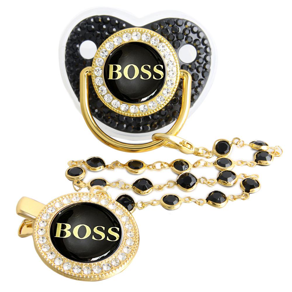 Gold Diamond Pacifier with Chain Clip