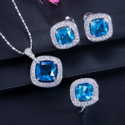 Optioneel Meerkleurig, Driedelige Set, Micro-Diamanten Ring, Ketting, Oorbellen Voor Dames