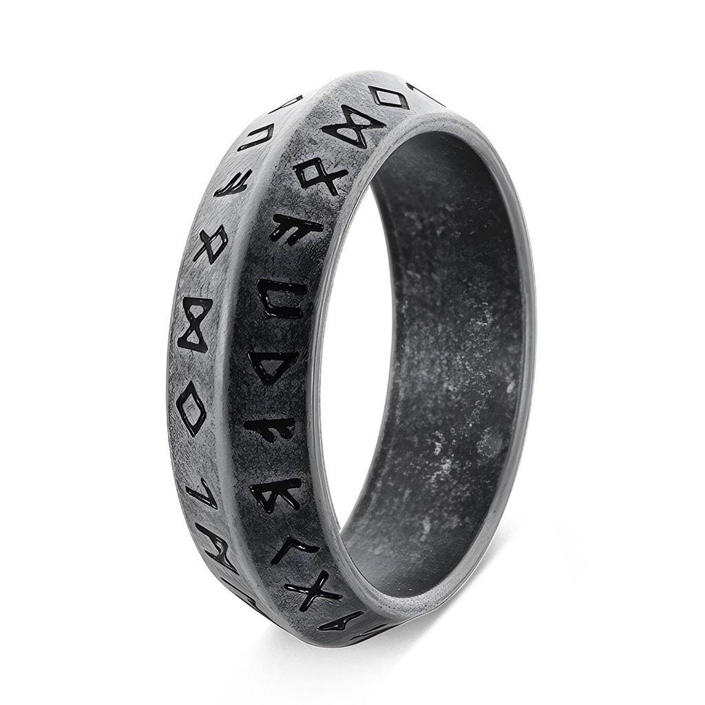 Vintage Nordic Viking Rune Titanium Steel Etched Ring for Men and Women