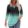 Women's Fashionable Casual Pleated Round Neck Casual Floral Print Seven Quarter Sleeved T-shirt Top