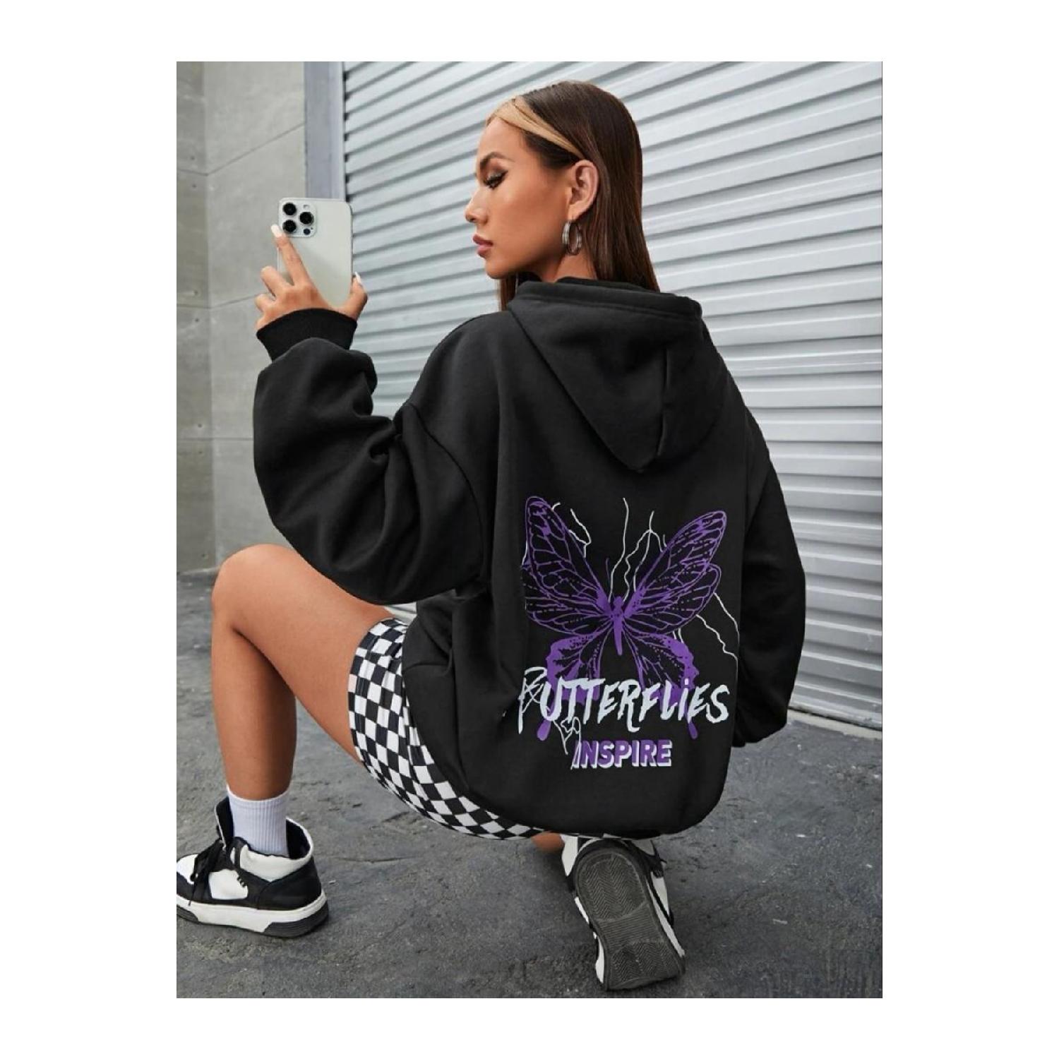 

Женская черная толстовка Oversize с принтом на спине Inspire S чёрный