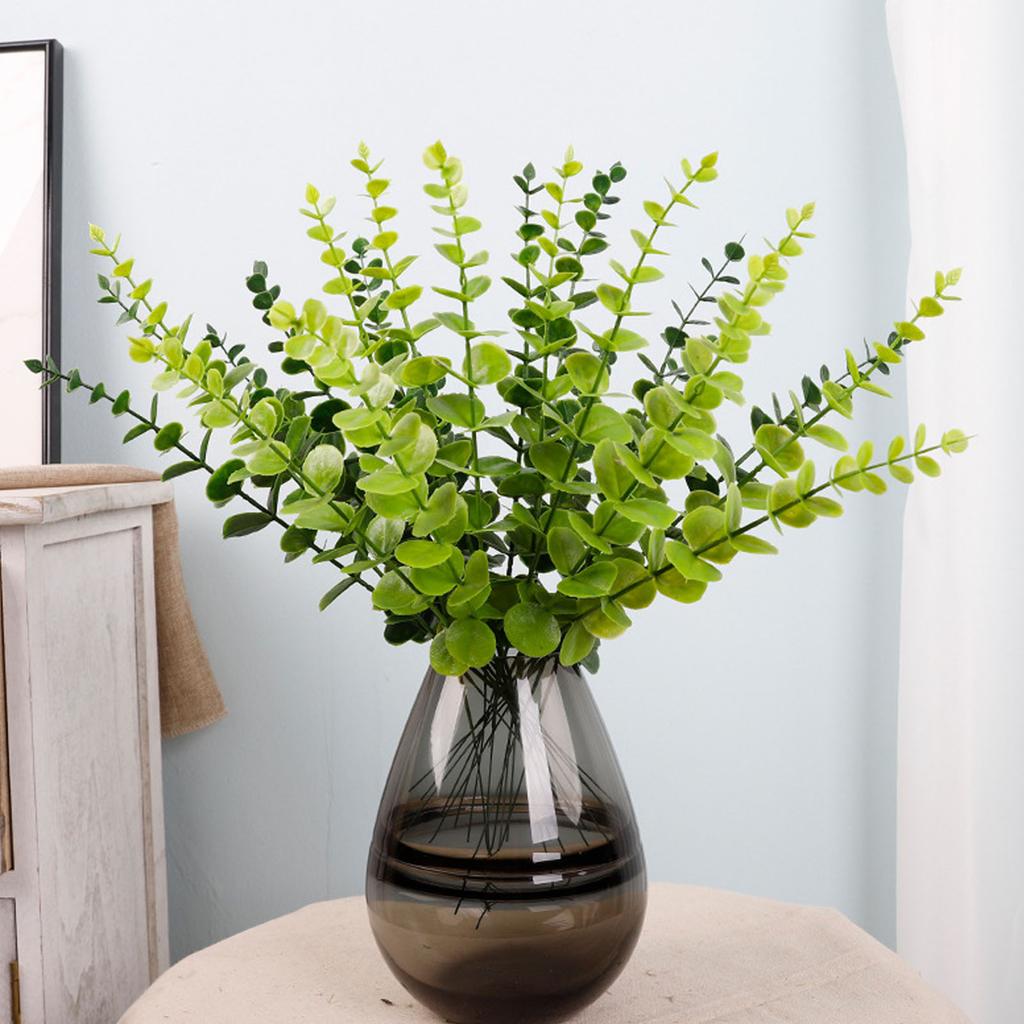 Eucalyptus Stem Decor 24 Leaves Plastic Iron Wire Artificial Fake Faux Eucalyptus Stem for Home