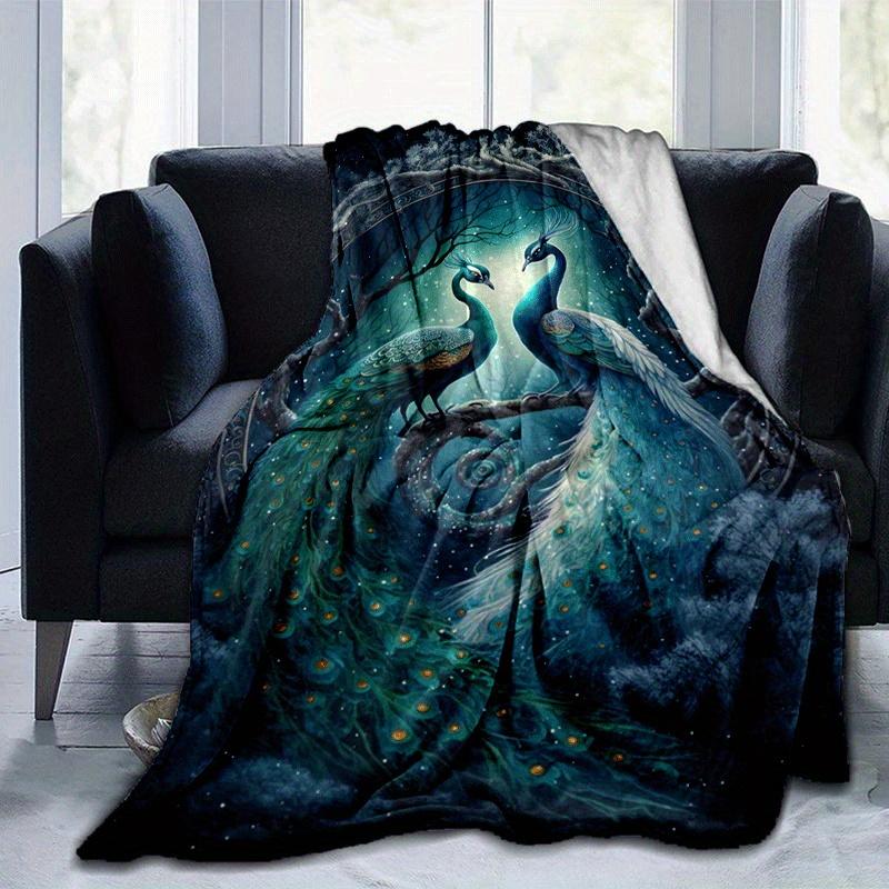 

1pc Peacock Printing Lightweight Flannel Blanket, Comfortable and Warm Blanket, for Camping Sofa Bed and Couch Office, Suitable for Gift Blan 100x150cm
