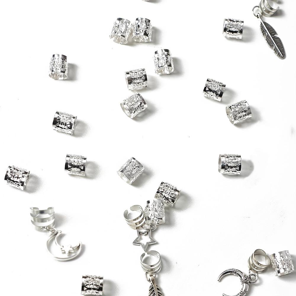 

26 шт. Металлические зажимы для манжет, дреды, бусины, плетение волос, трубки для косичек, полые кольца для волос для мужчин серебряный