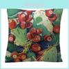 Luxurious Tropical Flower Cactus Linen Cushion Cover For Chic Home Decor