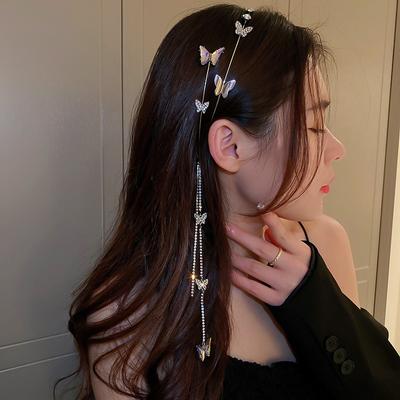 Diademas de mariposa para mujer con borlas largas de cristal y diamantes de imitación, accesorios para el cabello con perlas de imitación