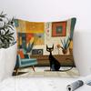 1Pc Of Short Plush Decorative Pillow Cover Featuring An Atomic Cat Design In Mid-Century Modern Style, With Single-Sided Printin