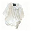 3D Bow Decoration Women's Shirt Solid Color Peter Pan Collar Ruffled Short Sleeved Blouse Japanese Style Summer New Sweet Lady Top
