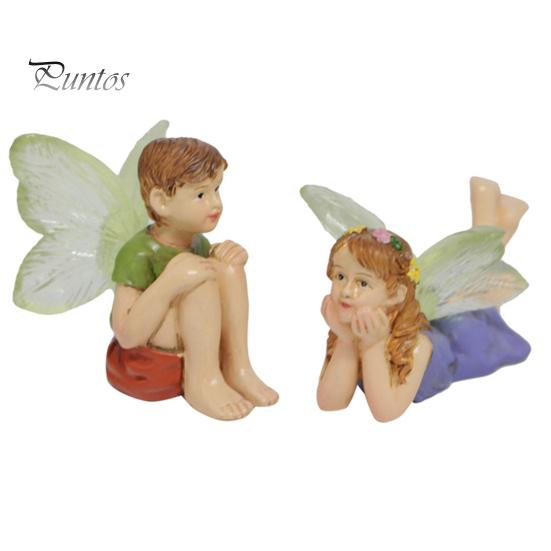 Small Fairy Tale Garden Ornaments 2Pcs/Set Boy And Girl Statues, Resin Miniature Figurines, Mini Landscape Statues for Patios Cute Figures Garden,
