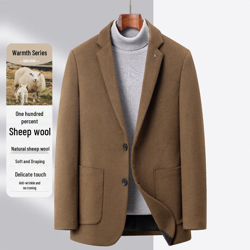 Men's Pure Wool Coat: Spring/Autumn Business Casual Suit Jacket & Versatile Loose Trousers