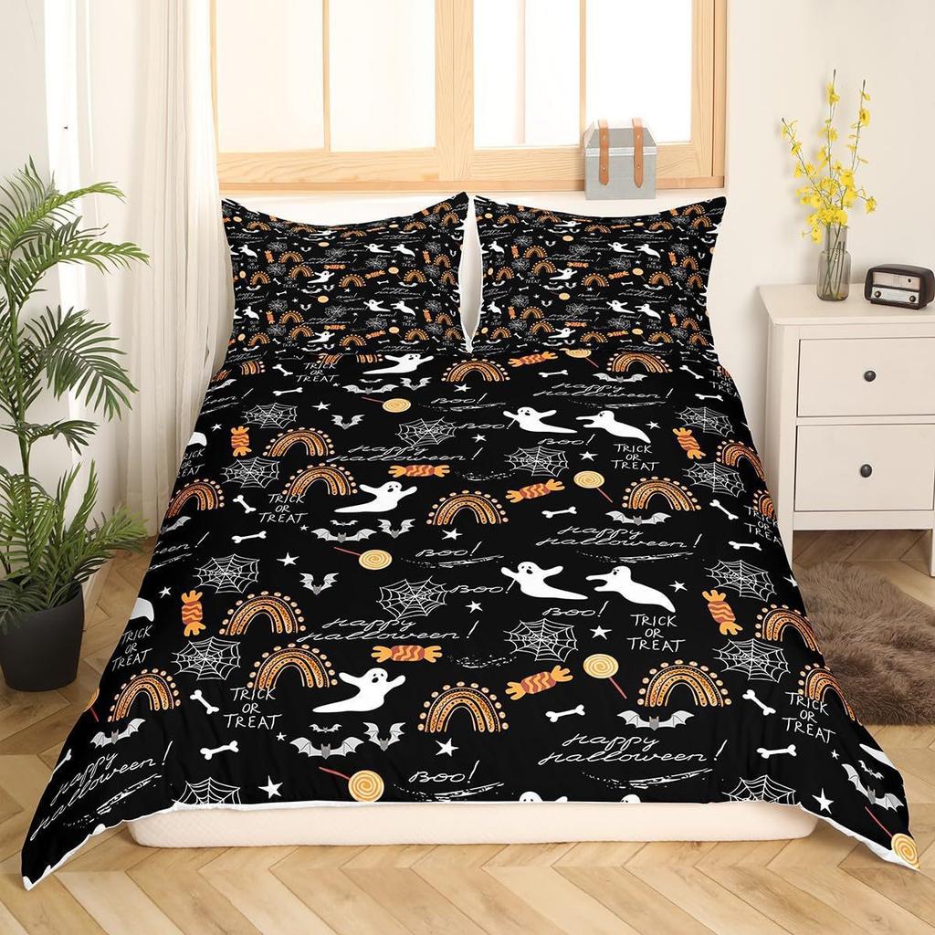 Digital Printing Three-Piece Kit Quilt Cover Pillowcase Cute Ghost Pumpkin Lantern Bedding