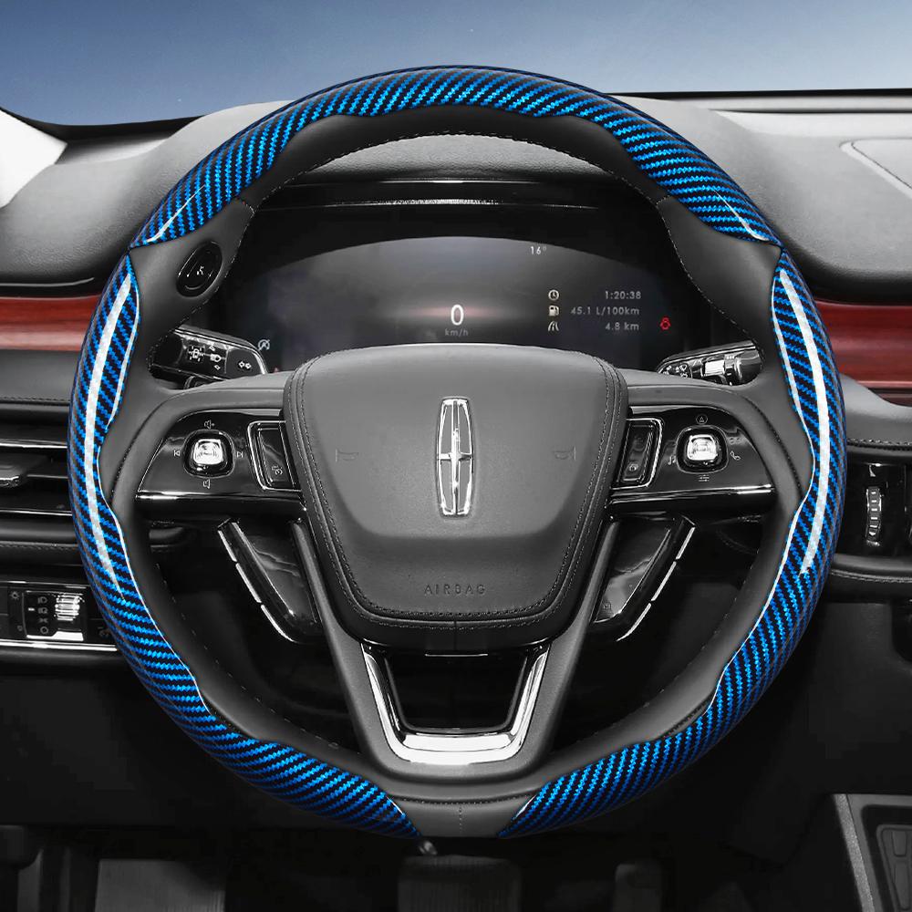 Suitable for Lincoln Carbon Fiber Texture Steering Wheel Cover with Segmented Quick-Release Design, Durable, for Models Such As