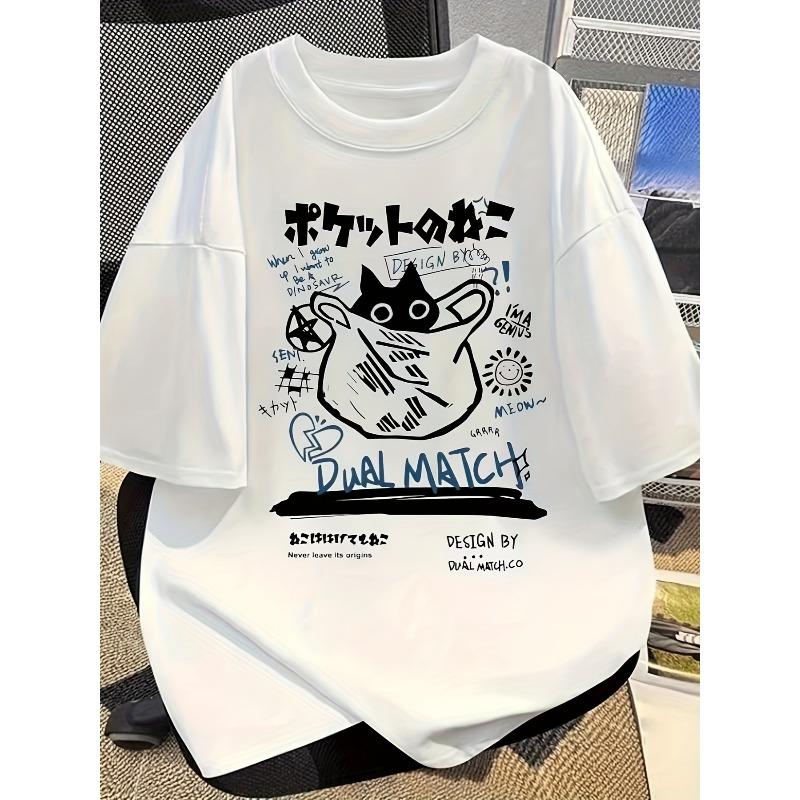 Cartoon Tshirt Harajuku Kawaii Cat Printed Short Sleeved Tshirt Unisexs Tshirt Summer New Style Unisex Tshirt