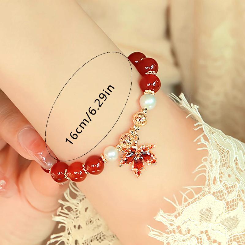 Vintage Red Charm Bead Bracelet for Women Girls Light Luxury Red Maple Leaf Pendant Bracelet Jewelry Accessories Gift