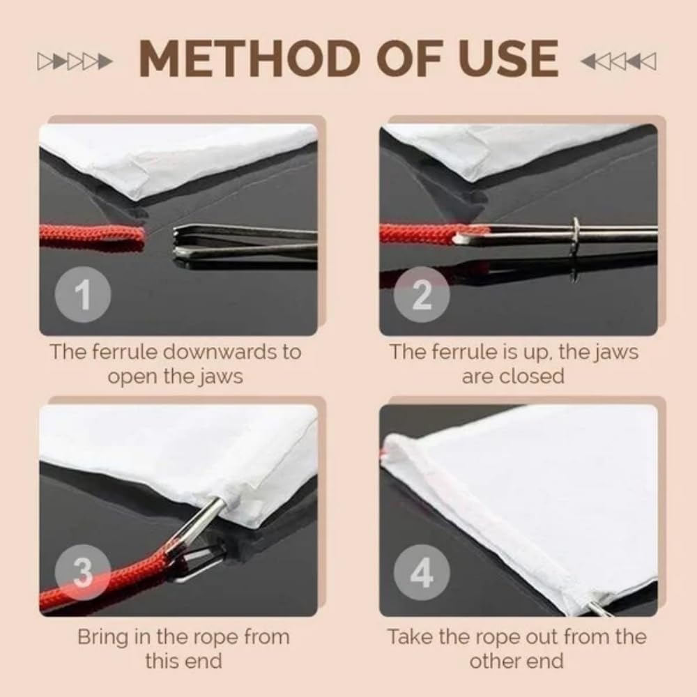 Verbessertes DIY-Seil Einfädler Clip, Schnürsenkel Einfädelwerkzeug Set, Edelstahl Nähschlaufe Dreher Haken mit Verriegelung, Einfache Seil Einfädler Clips