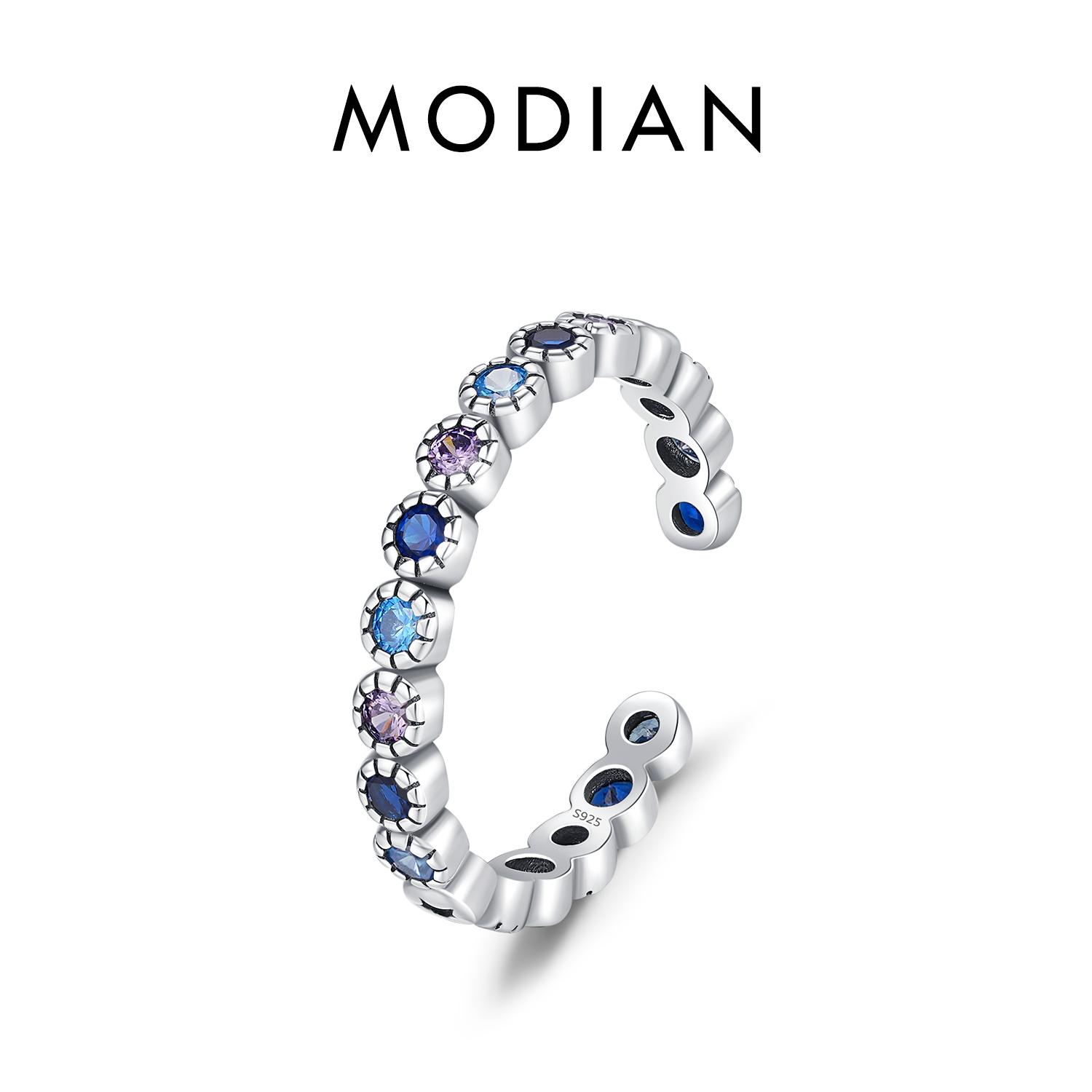 

Модиан стерлингового серебра 925 пробы винтажное красочное круглое кольцо с цирконием регулируемый размер 6-9 кольца модные украшения для женщин подарок для девочек серебряный