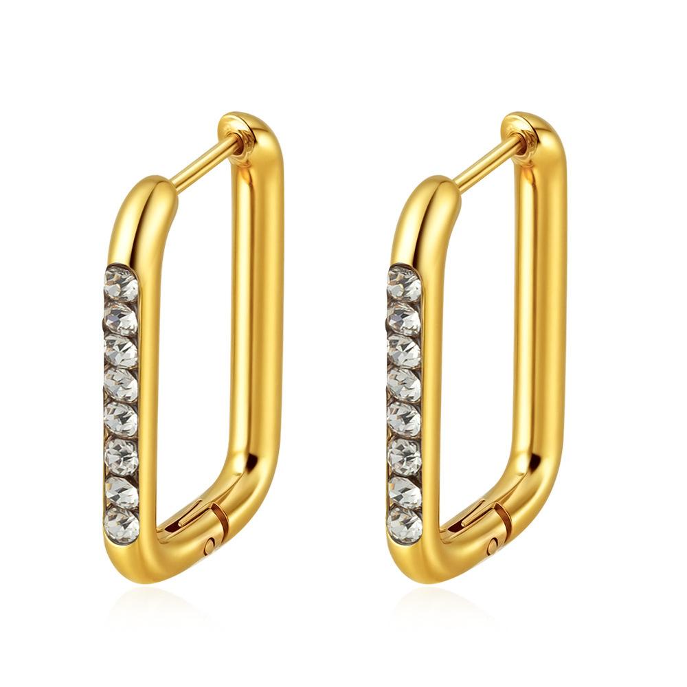 

European and American trends, diamond-encrusted geometric stainless steel titanium steel earrings, simple temperament earrings, fashionable