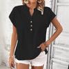 Summer Short Sleeve Loose Women Blouse New V-neck Button Retro Cotton Shirts Office Casual Simple Tops Shir… More