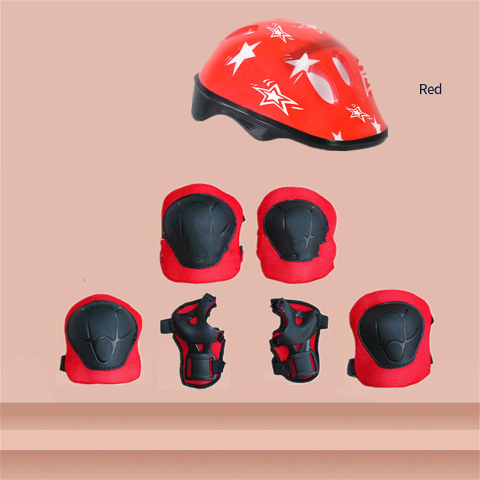 

Набор детской защиты для скейтборда из 7 предметов ПВХ шлем наколенники налокотники напульсники для катания на коньках езды на велосипеде розовый