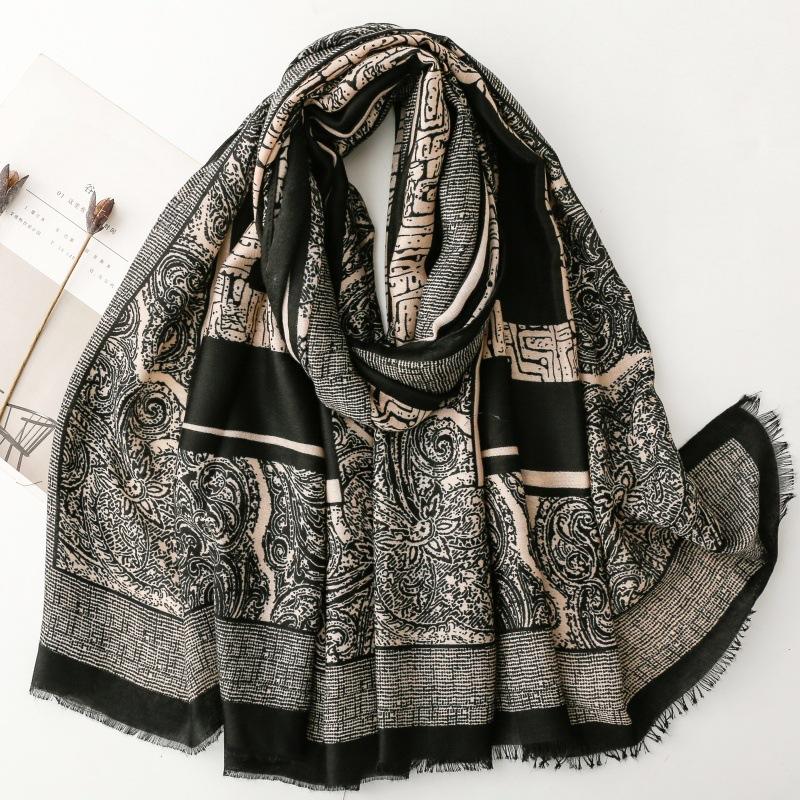 Retro Ethnic Style Cotton and Linen Hand Feel Scarf Positioning Cashew Geometric Scarf Thick Shawl for Women
