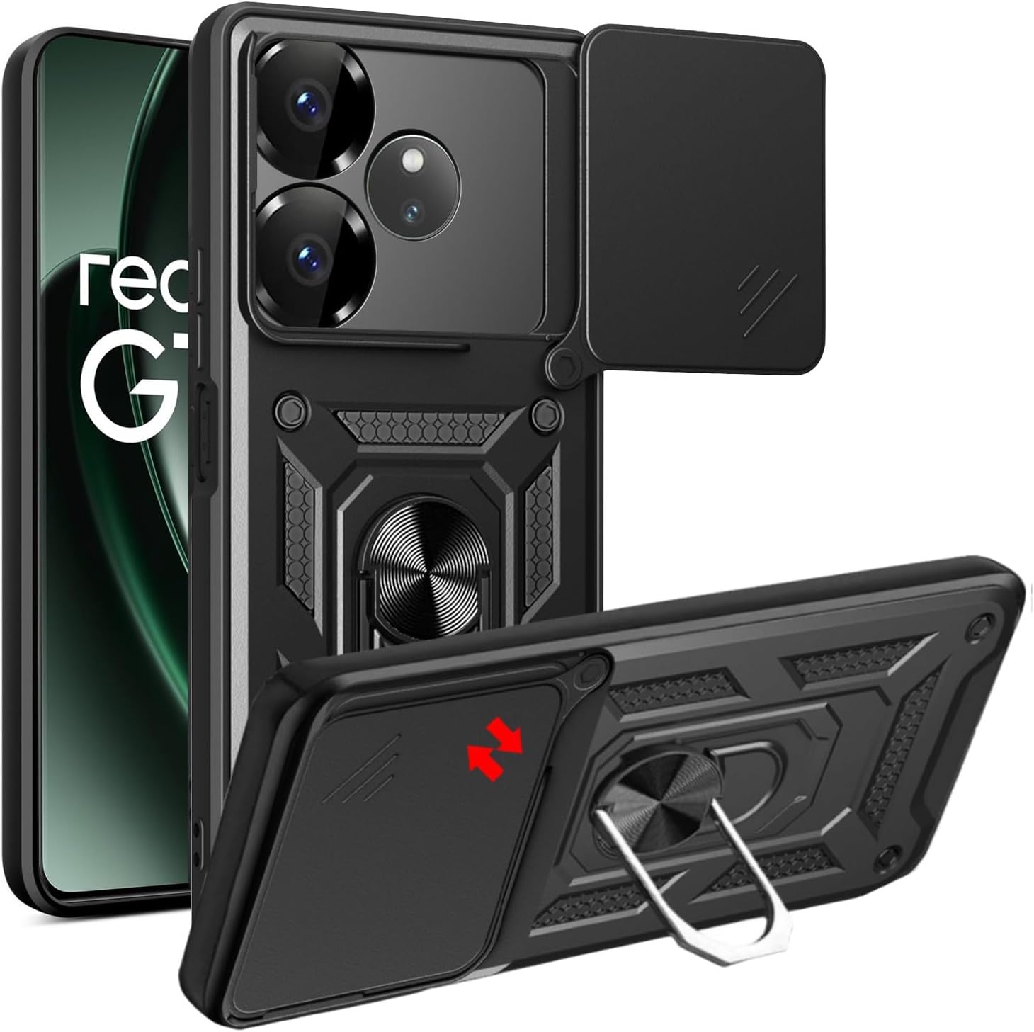 

Чехол Armor для Realme GT 6 6T Neo 6 SE Neo6, защитный чехол для объектива с кольцом, магнитный держатель, чехол Fundas Realme GT 6T чёрный