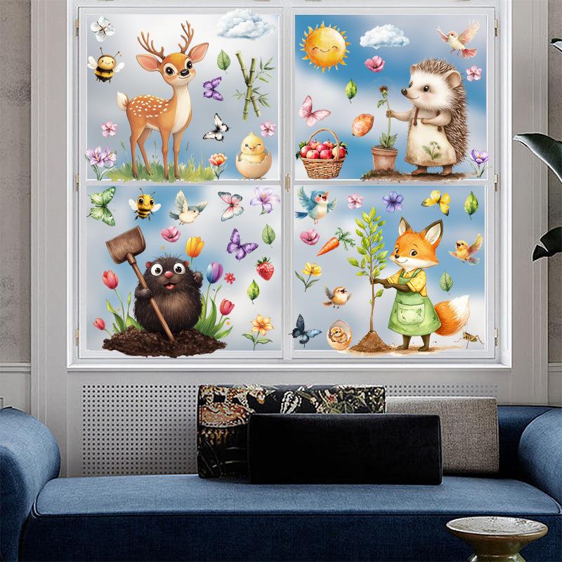 Static Cling Window Stickers Cartoon Panda Butterfly for Home Bedroom Window Wall Decor PVC Glass Decals