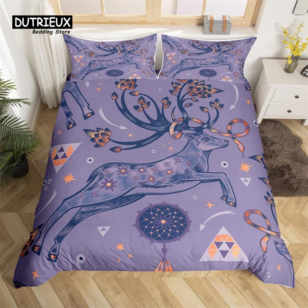 Deer Animal Duvet Cover Set Twin Queen Size Butterfly Flowers Bedding Set Microfiber Moon Galaxy Comforter Cover For Girls Teens