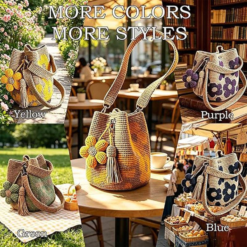 Handmade Crochet Flower Tote Bag With Pu Material For Gift Giving And Casual Use