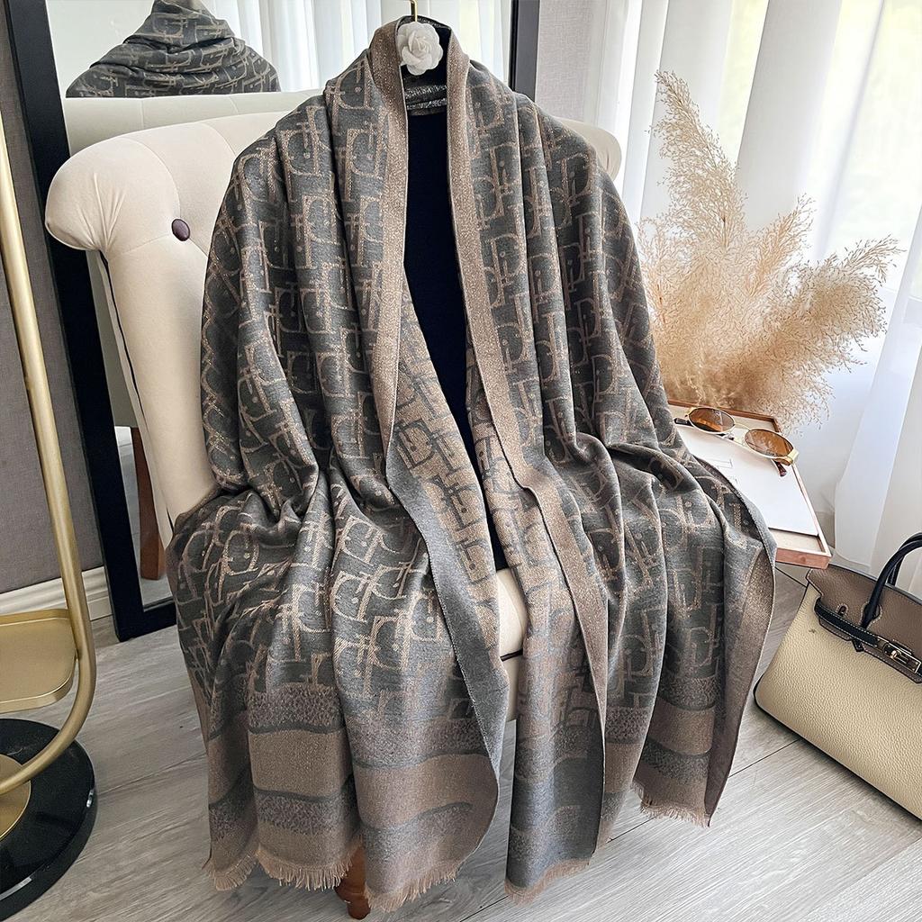 Internet Celebrity Live Broadcast Popular Scarf Women'S Warm Scarf Shawl Double-Sided Gold Thread Silk Scarf Women'S Outer Scarf Fashion
