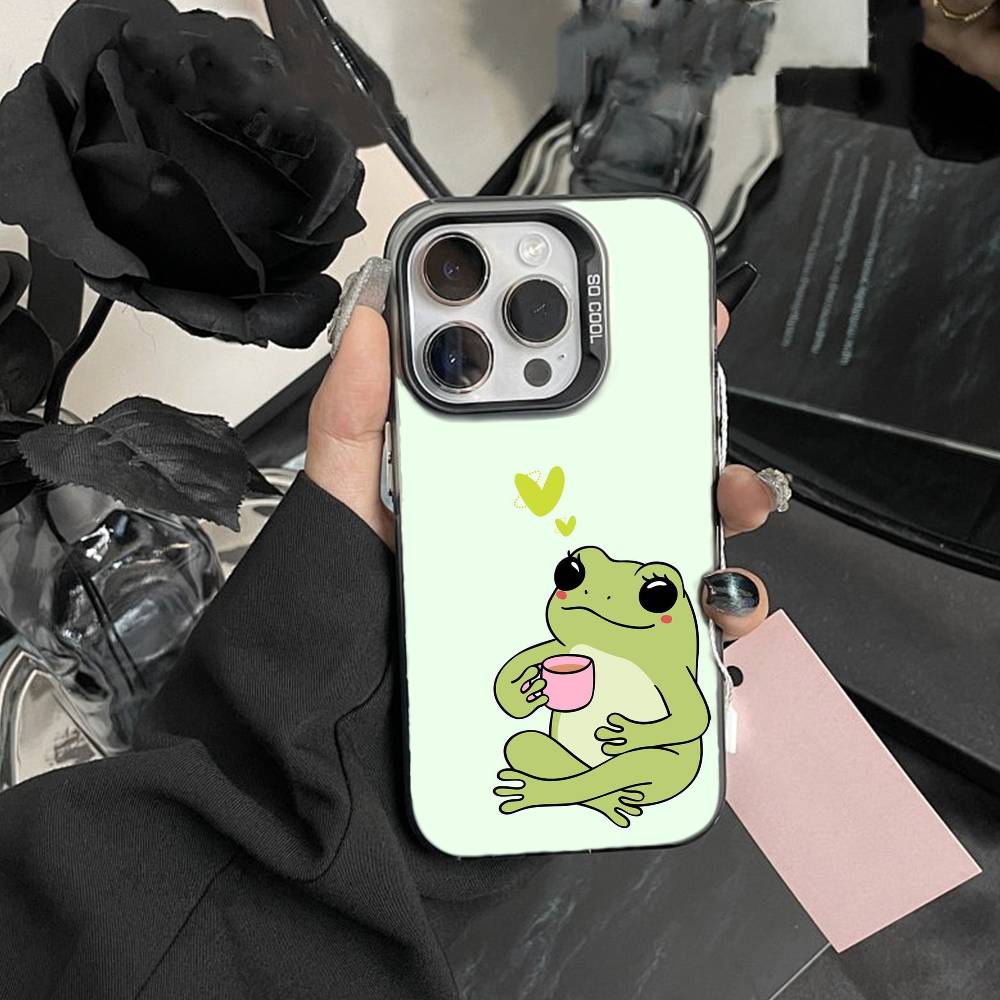 Frog Cartoon Phone Case For iPhone17, 16,15,14,13,12 Pro Max Black Candy Matte Shockproof Cover