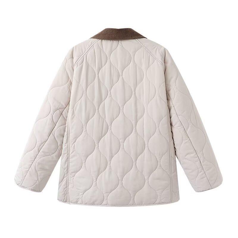 Women's Color Block Quilted Lapel Cotton Jacket - 2024 Autumn/Winter Collection