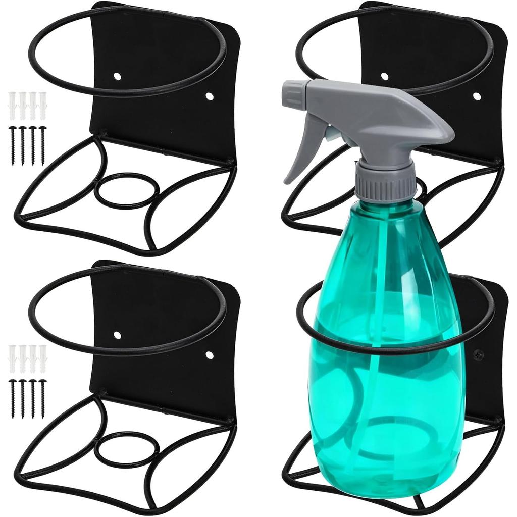 4 Pack Spray Bottle Holder, Heavy Duty Metal Wall Mount Spray Can Holder for Garage, Workshop, Craft & Kitchen Bottle Storage Rack, Easy Install
