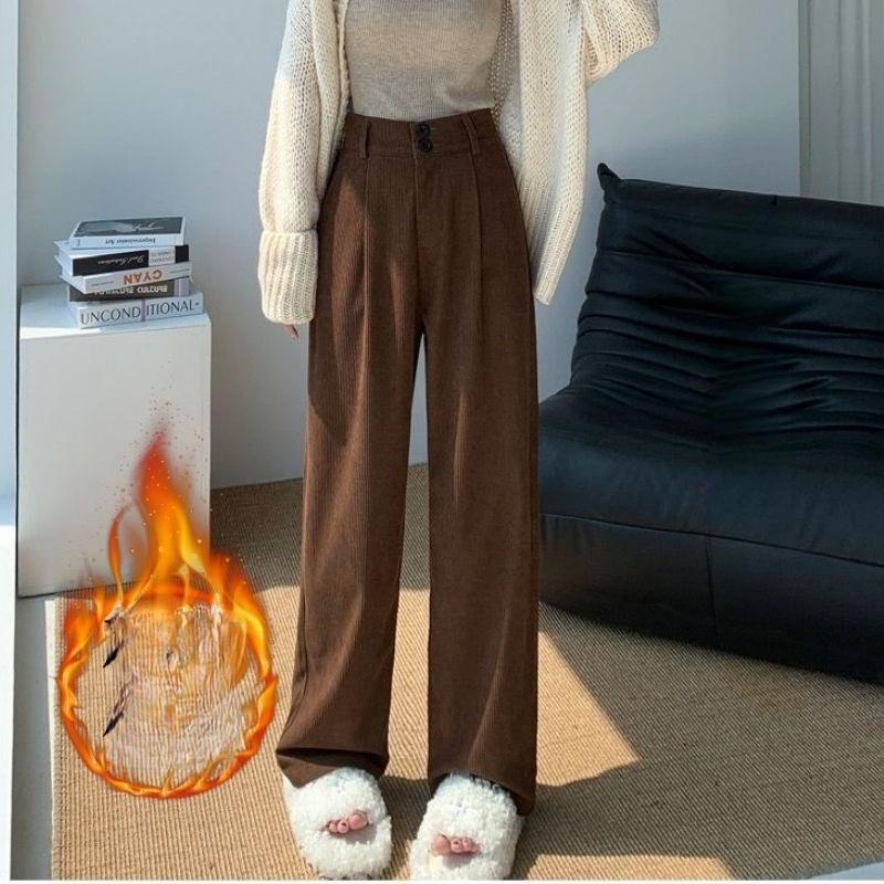 Corduroy Wide-leg Pants for Women in Autumn and Winter, High-waisted, Drape, Casual Straight Leg
