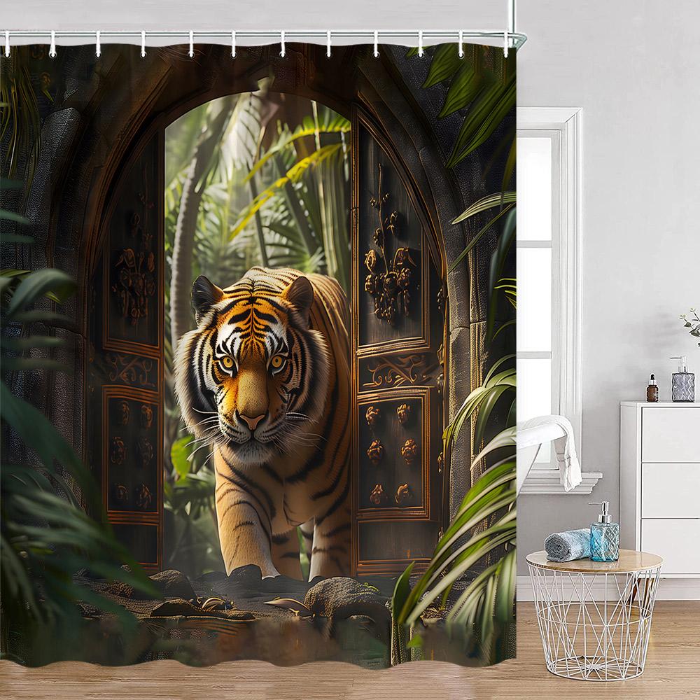 Wild Animals Shower Curtains Lion Tiger Giraffe Roses Bathroom Decorations Modern Fashion Polyester Bath Curtain with Hooks