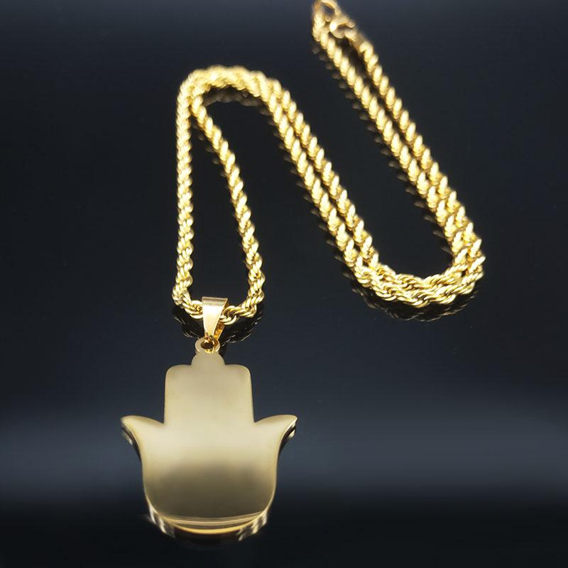 2026 Fashion Hamsa Hand Stainless Steel Chain Necklace for Men Gold Color Necklaces Pendants Jewerly colgante hombre N932S02