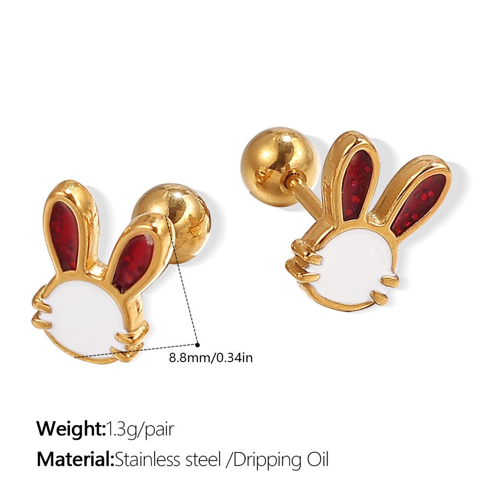 Sweet Cool Wind Cartoon Cute Dripping Rabbit Flower Earrings Stainless Steel Gold Plated Earrings Women