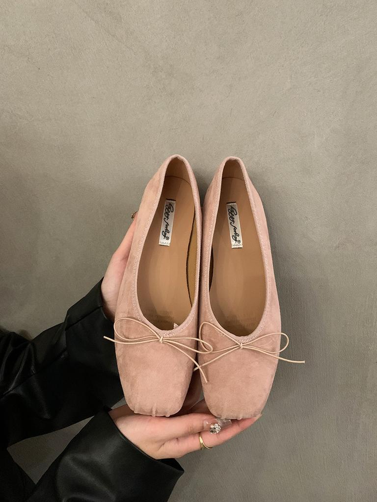 Happy Feelings Flat Bottom Shallow Mouth Ballet Silver Single Shoes Women's Shoes 2025 Bow Red Boat Shoes