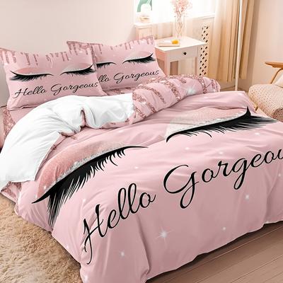 3-teiliges Bettbezug-Set, Modisches Augenwimpern-Muster Bettwäsche-Set, Weicher Bettbezug, Für Hochzeitstag, Für Schlafzimmer, Gästezimmer